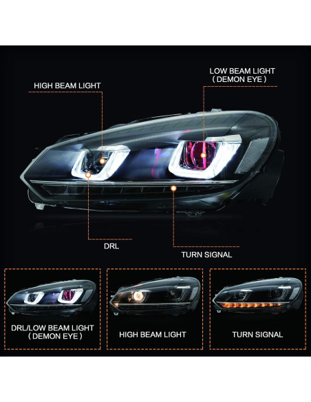 Faros LED VLAND para Golf 6 2010-2014 con Ojos Demonio