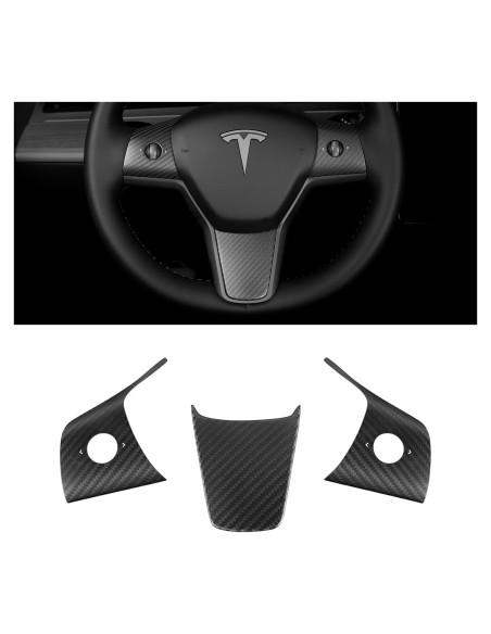 Cubierta de volante de fibra de carbono Leeiion para Tesla M3/Y 2017-2023