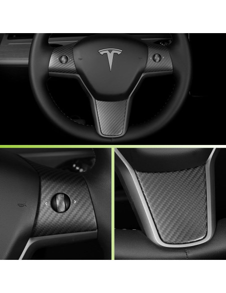 Cubierta de volante de fibra de carbono Leeiion para Tesla M3/Y 2017-2023