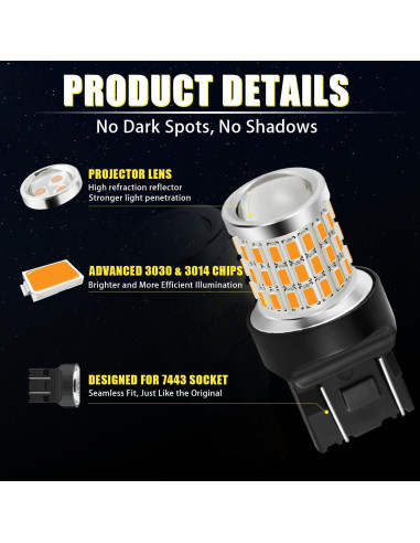 Bombillas LED Ámbar iBrightstar 7443 - Paquete de 2, 450 Lúmenes