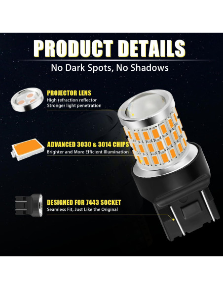 Bombillas LED Ámbar iBrightstar 7443 - Paquete de 2, 450 Lúmenes