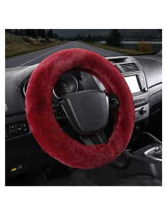 Cubierta de Volante MUQIDA Peluda 38 cm Piel Sintética Rojo Vino