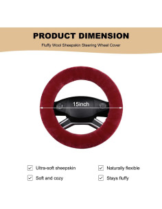 Cubierta de Volante MUQIDA Peluda 38 cm Piel Sintética Rojo Vino 2