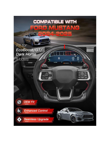 Volante D-shaped TESFEEL para Ford Mustang 2024-2025 Fibra de Carbono