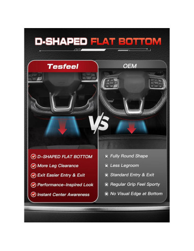 Volante D-shaped TESFEEL para Ford Mustang 2024-2025 Fibra de Carbono