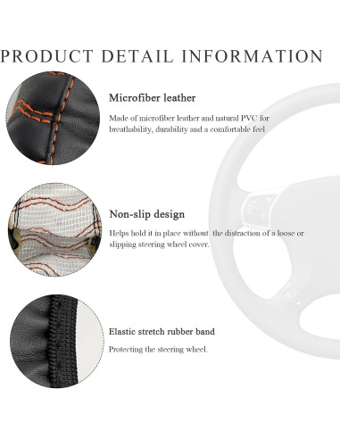 Funda de Volante de Coche Yourkar 38 cm Cuero Antideslizante Naranja