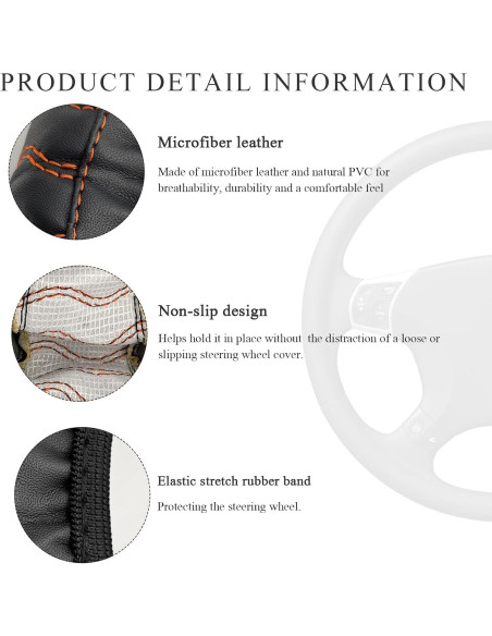 Funda de Volante de Coche Yourkar 38 cm Cuero Antideslizante Naranja