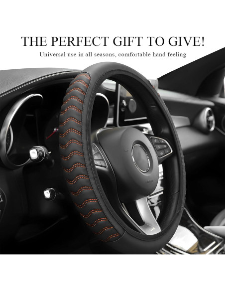 Funda de Volante de Coche Yourkar 38 cm Cuero Antideslizante Naranja