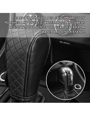 Cubierta de pomo de cambio de cuero KUQUTIDY negra antideslizante