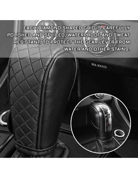 Cubierta de pomo de cambio de cuero KUQUTIDY negra antideslizante