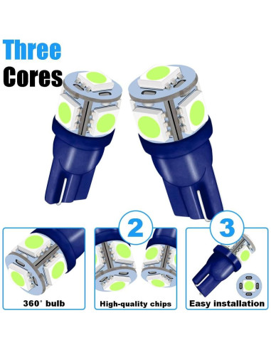 2 Bombillas LED T10 5050 6000K Azul Hielo Smilfuy para Coche