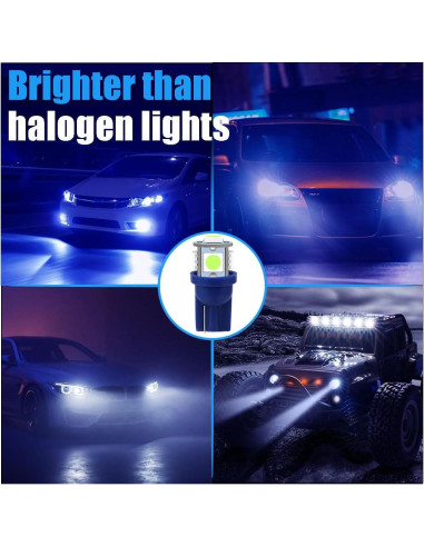 2 Bombillas LED T10 5050 6000K Azul Hielo Smilfuy para Coche
