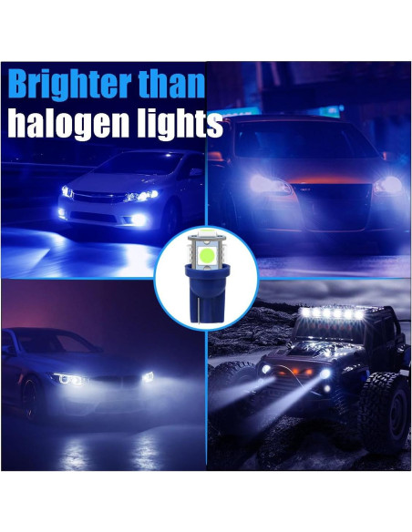 2 Bombillas LED T10 5050 6000K Azul Hielo Smilfuy para Coche