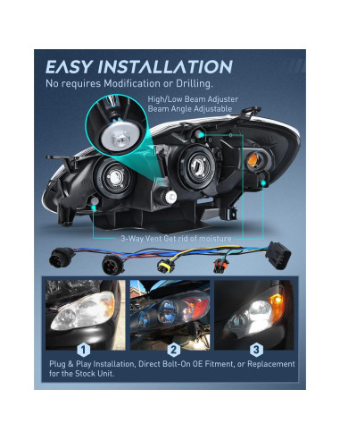 Faros Nilight para Toyota Corolla 2003-2008 Carcasa Negra