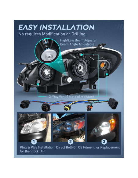 Faros Nilight para Toyota Corolla 2003-2008 Carcasa Negra