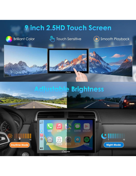 Estéreo de automóvil Carpuride YT09S 9" Doble Din con CarPlay