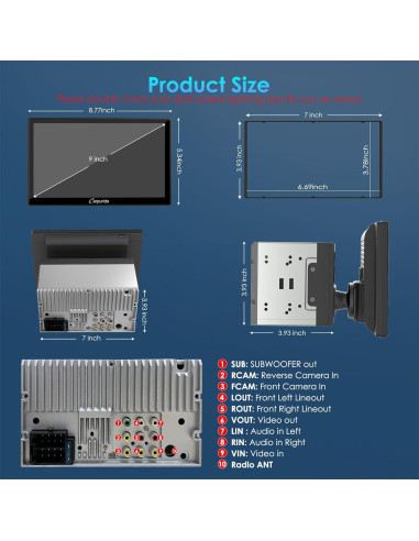 Estéreo de automóvil Carpuride YT09S 9" Doble Din con CarPlay