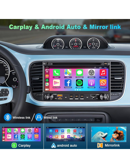 Radio de Coche Doble Din Inexaccessories 7" CarPlay Bluetooth