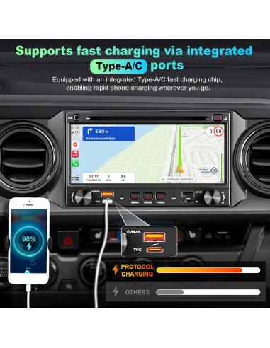 Radio de Coche Doble Din Inexaccessories 7" CarPlay Bluetooth