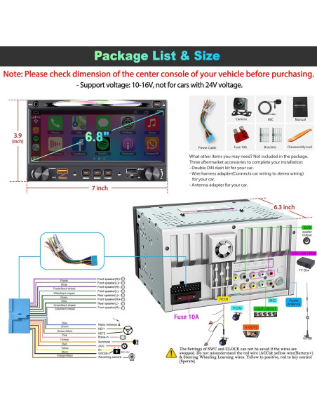 Radio de Coche Doble Din Inexaccessories 7" CarPlay Bluetooth
