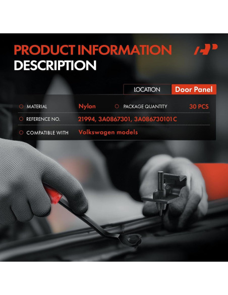 30 Clips Sujetadores de Panel A-Premium para Volkswagen