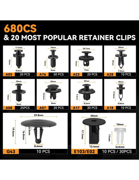 Kit de Clips de Parachoques Auto Dinastía 680 Pcs con Herramientas