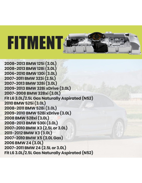Cubierta de Válvula de Aluminio Mocar7 6004-065ALUW para BMW