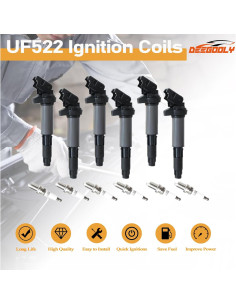Paquete de bobinas de encendido UF522 y bujías iridio DEEGOOLY 2
