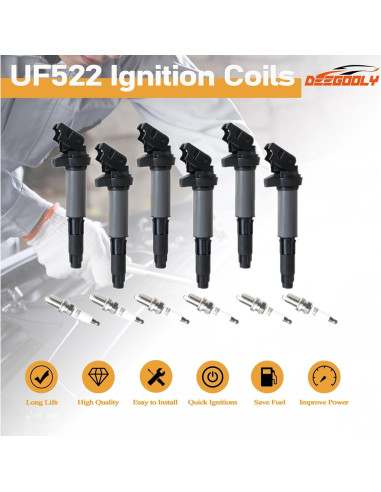 Paquete de bobinas de encendido UF522 y bujías iridio DEEGOOLY