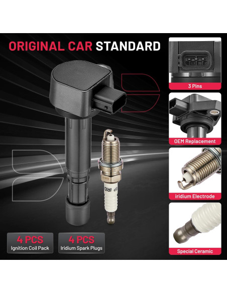 Paquete Bobina de Encendido UF400 y Bujía ZFR6FGP BDFHYK para Honda Civic 2001-2005