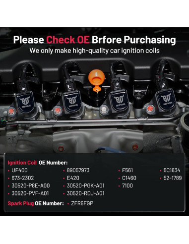 Paquete Bobina de Encendido UF400 y Bujía ZFR6FGP BDFHYK para Honda Civic 2001-2005