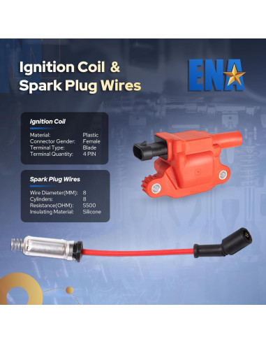 ENA Juego de 8 Bobinas de Encendido y Cables de Bujía 8mm