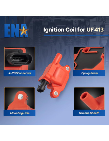 ENA Juego de 8 Bobinas de Encendido y Cables de Bujía 8mm