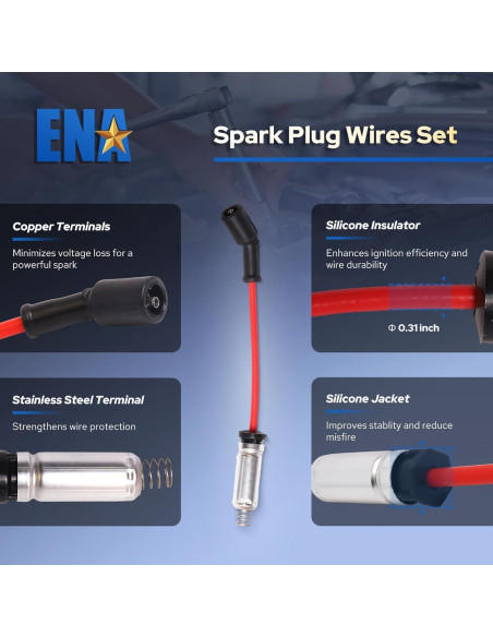 ENA Juego de 8 Bobinas de Encendido y Cables de Bujía 8mm