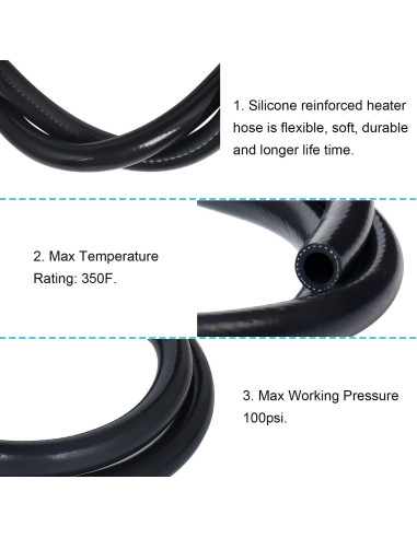 Manguera de Calefacción Silicona KDP 1/4" ID 1.5M Reforzada