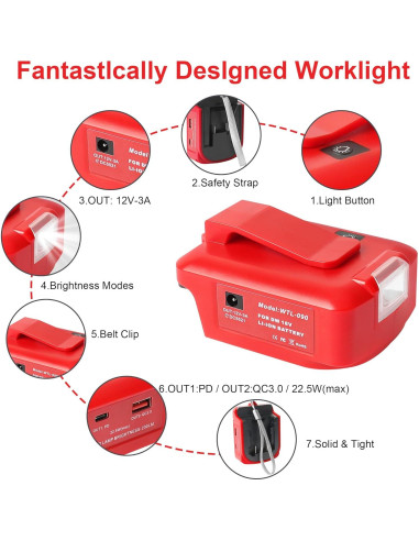 Adaptador de Poder USB para Baterías Milwaukee 18V y DEWALT 20V