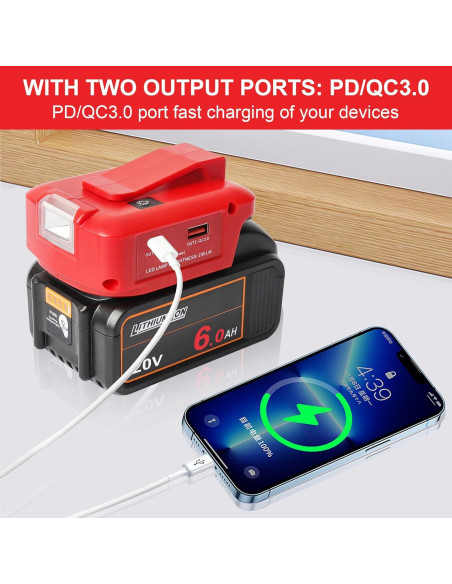 Adaptador de Poder USB para Baterías Milwaukee 18V y DEWALT 20V