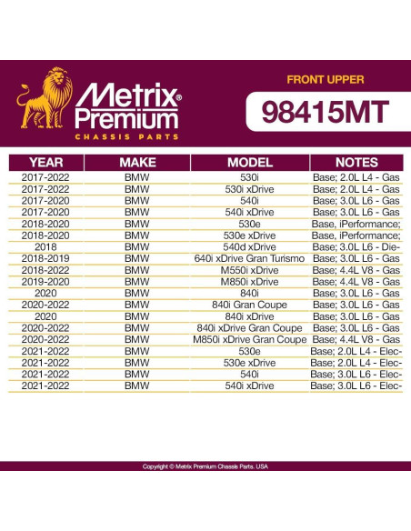 Brazo de Control Superior Frontal Metrix 98415MT para BMW