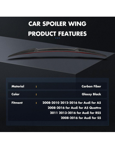 Alerón Trasero GFJEF para Audi A5 RS5 S5 2008-2016 Negro