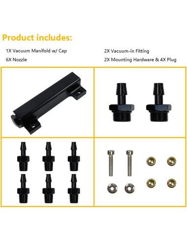 Kit Colector de Vacío 6 Puertos LLNSEAUTO para Turbo