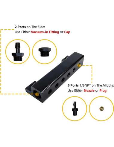 Kit Colector de Vacío 6 Puertos LLNSEAUTO para Turbo