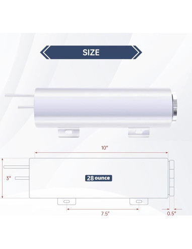 Tanque de desbordamiento BATONECO 3" x 10" acero inoxidable 0.79L
