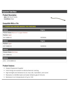 Manguera de desbordamiento refrigerante BMW X3 2011-2017 2