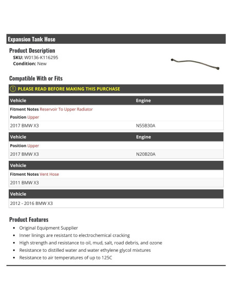 Manguera de desbordamiento refrigerante BMW X3 2011-2017