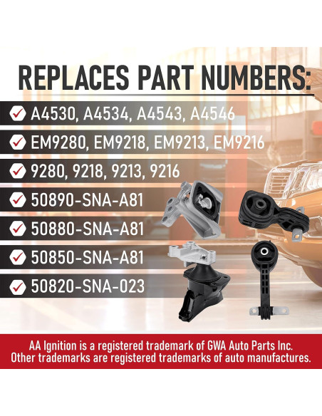 Conjunto de Montajes de Motor y Transmisión AA Ignition Civic 1.8L 2006-2010