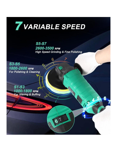 Pulidor de Automóviles ZOTA P702 1600W 7 Velocidades 4m Cable