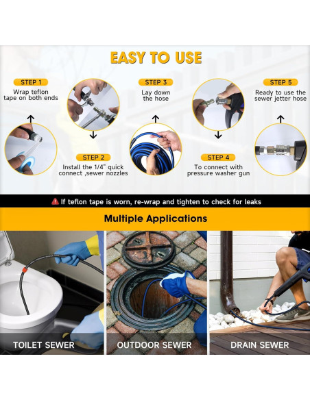 Kit de Jetter de Alcantarillado TUTULUCK 15m 5800PSI 3 Boquillas