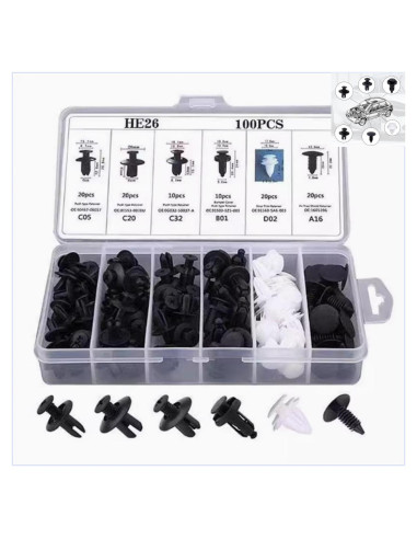 Kit de 100 Clips de Parachoques Nylon ZMSHANGMAO 6 Tamaños