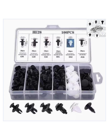 Kit de 100 Clips de Parachoques Nylon ZMSHANGMAO 6 Tamaños