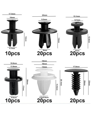 Kit de 100 Clips de Parachoques Nylon ZMSHANGMAO 6 Tamaños